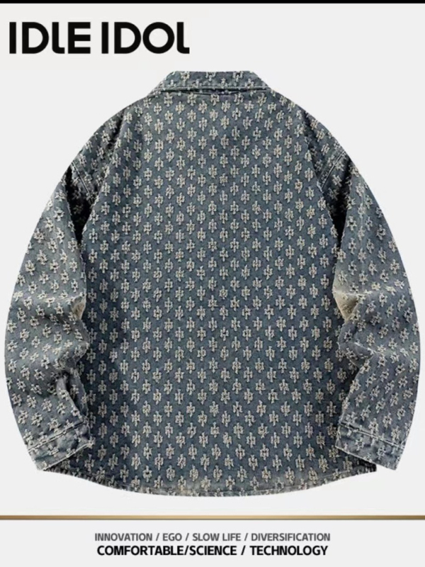 Džinsa jaka, vintage izskalots žakarda audums, sievietēm pavasaris 2025, brīvs piegriezums, princeses piedurknes