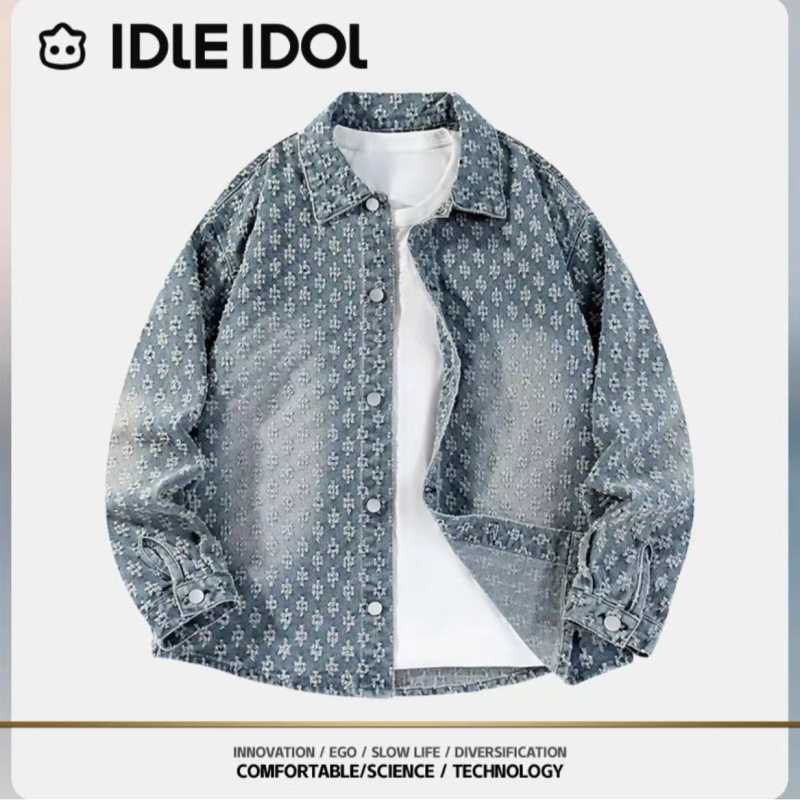 Džinsa jaka, vintage izskalots žakarda audums, sievietēm pavasaris 2025, brīvs piegriezums, princeses piedurknes