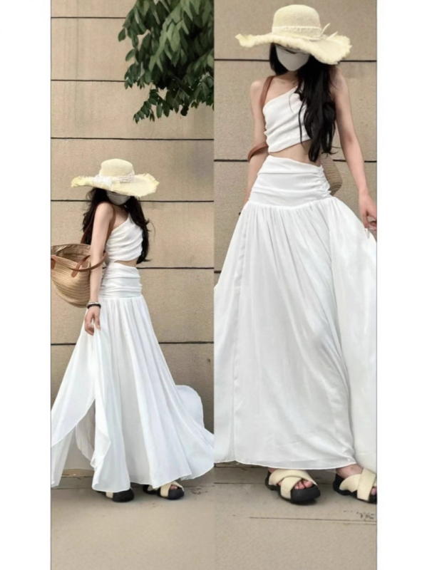 Dlhé šaty A-line, bez rukávov, s vysokým pásom, polyester.