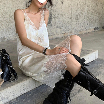 Haljina od čipke s acetatom, bez rukava, okrugli izrez, A-linija, midi duljina, patchwork stil (čipka; acetatni materijal; A-linija; okrugli izrez; bez rukava)