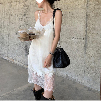 Haljina od čipke s acetatom, bez rukava, okrugli izrez, A-linija, midi duljina, patchwork stil (čipka; acetatni materijal; A-linija; okrugli izrez; bez rukava)