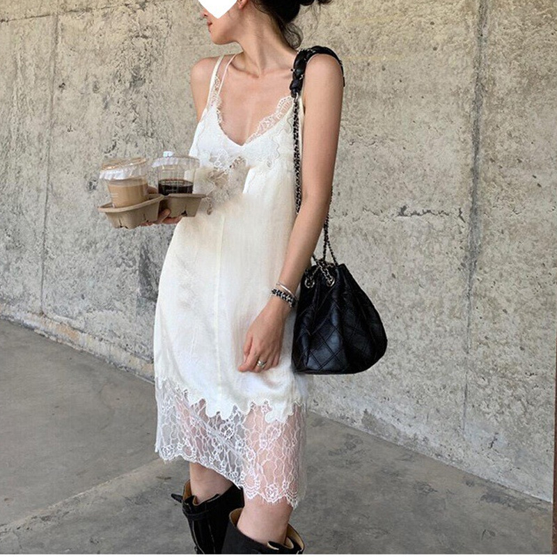 Haljina od čipke s acetatom, bez rukava, okrugli izrez, A-linija, midi duljina, patchwork stil (čipka; acetatni materijal; A-linija; okrugli izrez; bez rukava)