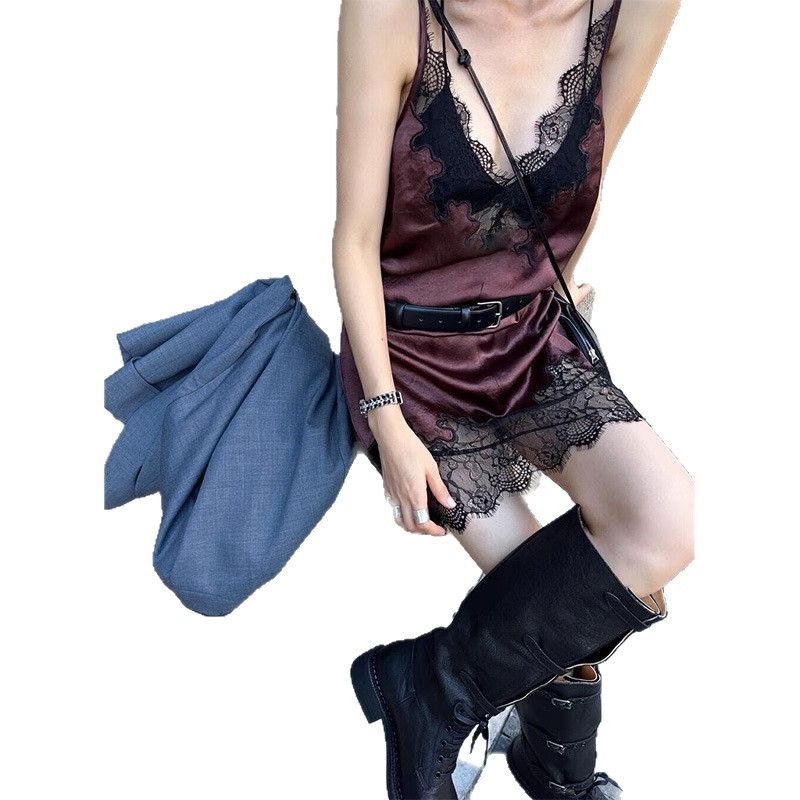 Haljina od čipke s acetatom, bez rukava, okrugli izrez, A-linija, midi duljina, patchwork stil (čipka; acetatni materijal; A-linija; okrugli izrez; bez rukava)