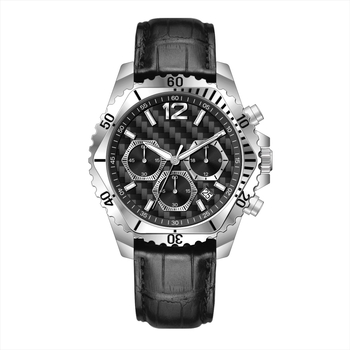 Pánske obchodné quartz hodinky s chronografom, kalendárom a 24-hodinovým zobrazením, kožený remienok, vodotesnosť 30 m