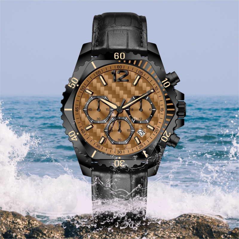 Pánske obchodné quartz hodinky s chronografom, kalendárom a 24-hodinovým zobrazením, kožený remienok, vodotesnosť 30 m