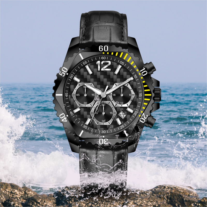 Pánske obchodné quartz hodinky s chronografom, kalendárom a 24-hodinovým zobrazením, kožený remienok, vodotesnosť 30 m