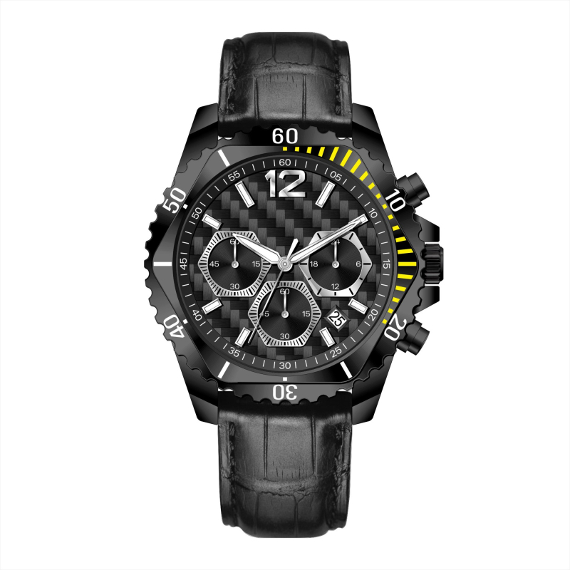 Pánske obchodné quartz hodinky s chronografom, kalendárom a 24-hodinovým zobrazením, kožený remienok, vodotesnosť 30 m