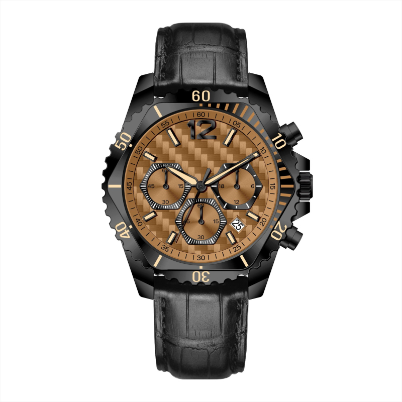 Pánske obchodné quartz hodinky s chronografom, kalendárom a 24-hodinovým zobrazením, kožený remienok, vodotesnosť 30 m