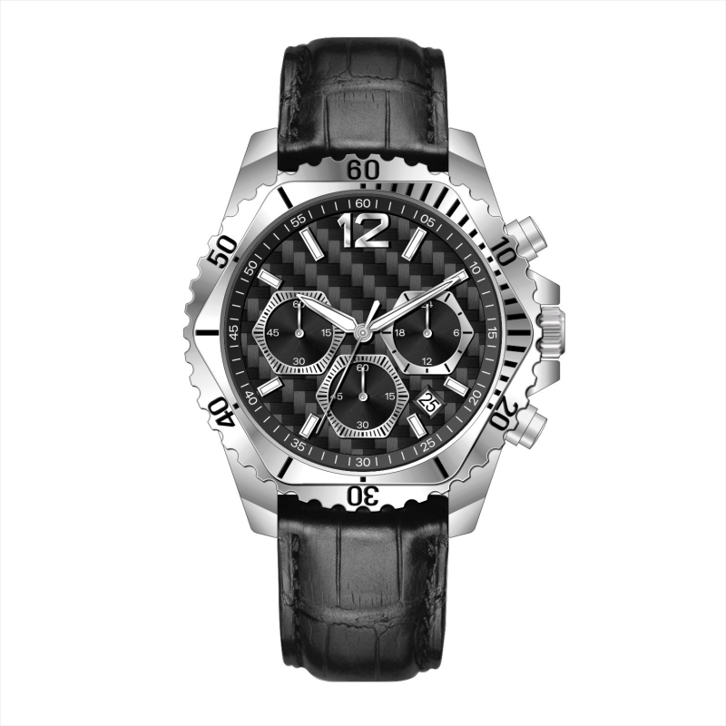 Pánske obchodné quartz hodinky s chronografom, kalendárom a 24-hodinovým zobrazením, kožený remienok, vodotesnosť 30 m