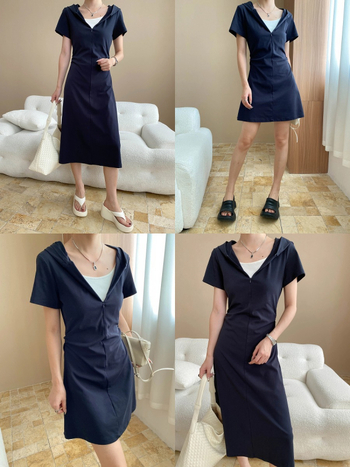 Haljina s kapuljačom od jednog komada, visokim strukom, zipom, smjesom spandeksa