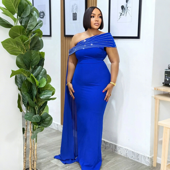 Haljina s jednim ramenom, halter vrat, bez rukava, duga suknja, poliester i spandeks