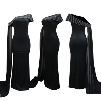 Haljina s jednim ramenom, halter vrat, bez rukava, duga suknja, poliester i spandeks