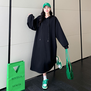 Haljina-sweatshirt s kapuljačom, fleec podstava, dugačka, poliester materijal, zima 2024