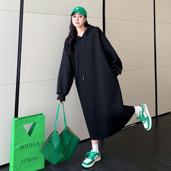 Haljina-sweatshirt s kapuljačom, fleec podstava, dugačka, poliester materijal, zima 2024