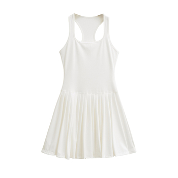 Plisirana haljina s visokim strukom, U izrez, bez rukava, tekstualni uzorak, mješavina pamuka i poliestera, patchwork detalji, kišobran suknja, ljeto 2025