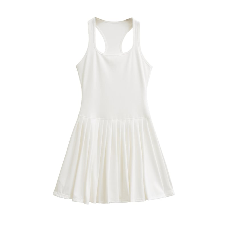 Plisirana haljina s visokim strukom, U izrez, bez rukava, tekstualni uzorak, mješavina pamuka i poliestera, patchwork detalji, kišobran suknja, ljeto 2025