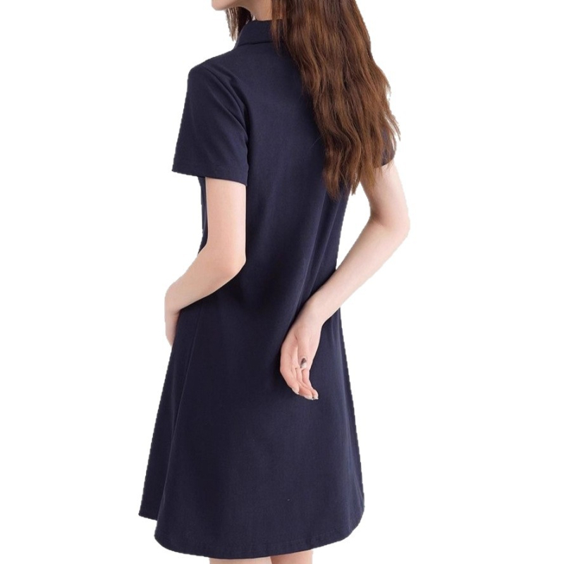 Haljina s mašnicom i izvezkom, okrugli ovratnik, visok pas, A‑linija, kratki rukavi, pamuk