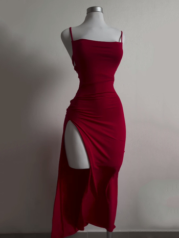 Duga haljina bez rukava s panelnim dizajnom, jednobojni poliester, visok struk, bočni prorez, vezivanje šnira