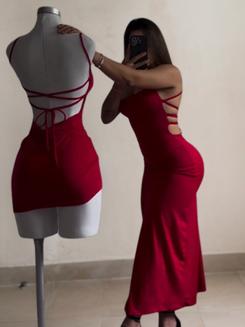 Duga haljina bez rukava s panelnim dizajnom, jednobojni poliester, visok struk, bočni prorez, vezivanje šnira