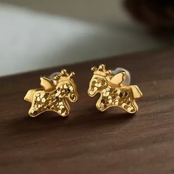 Σκουλαρίκια από χαλκό με κρεμαστό ζώδιο αλόγου, στυλ ελαφρύς πολυτελείας, ηλεκτροπλατιωμένη επίστρωση