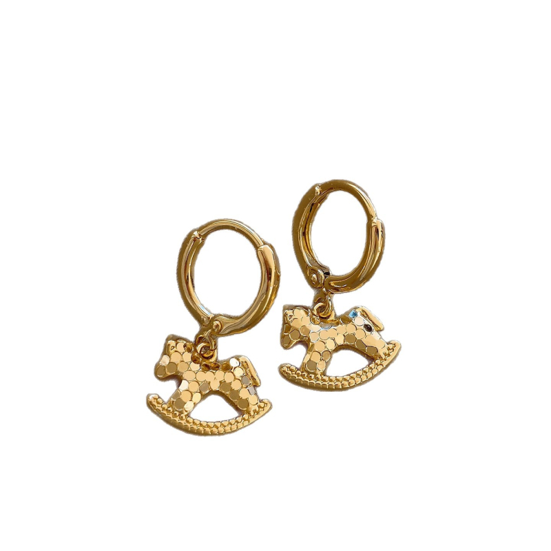 Σκουλαρίκια από χαλκό με κρεμαστό ζώδιο αλόγου, στυλ ελαφρύς πολυτελείας, ηλεκτροπλατιωμένη επίστρωση