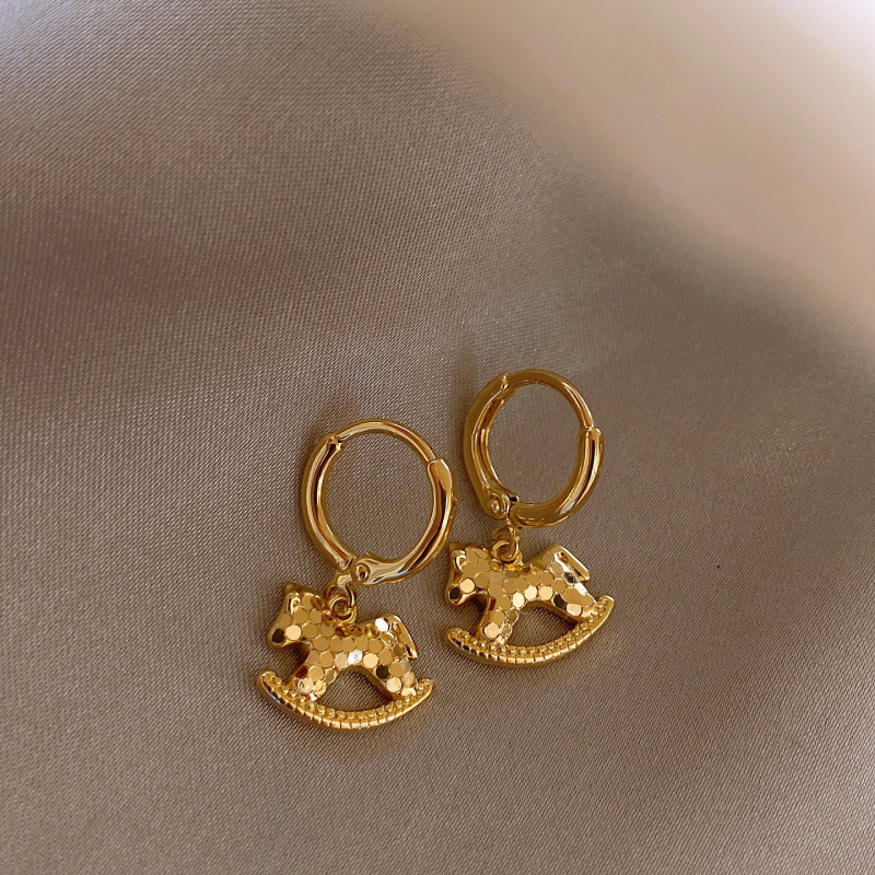 Σκουλαρίκια από χαλκό με κρεμαστό ζώδιο αλόγου, στυλ ελαφρύς πολυτελείας, ηλεκτροπλατιωμένη επίστρωση