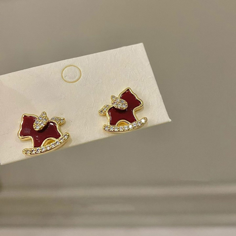 Σκουλαρίκια από χαλκό με κρεμαστό ζώδιο αλόγου, στυλ ελαφρύς πολυτελείας, ηλεκτροπλατιωμένη επίστρωση