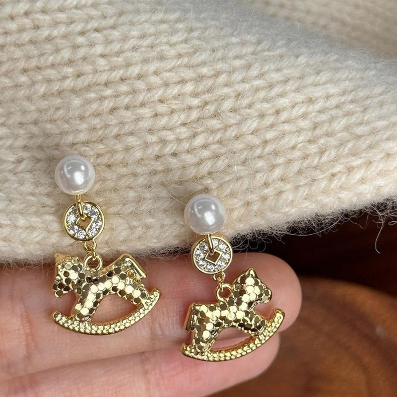 Σκουλαρίκια από χαλκό με κρεμαστό ζώδιο αλόγου, ηλεκτροπλατίωση, ελαφρύ στυλ πολυτέλειας, για γυναίκες