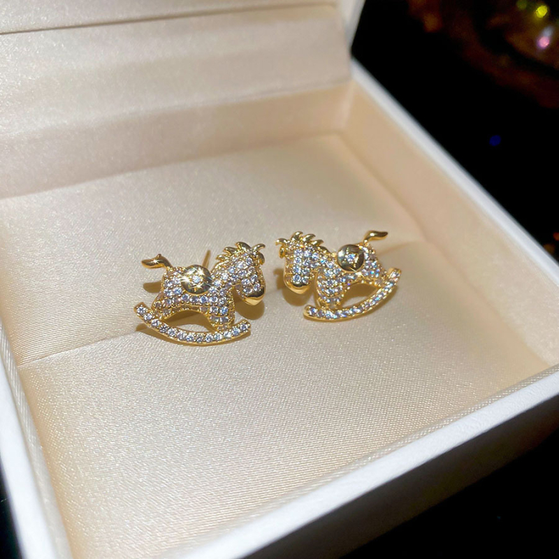 Σκουλαρίκια από χαλκό με κρεμαστό ζώδιο αλόγου, ηλεκτροπλατίωση, ελαφρύ στυλ πολυτέλειας, για γυναίκες