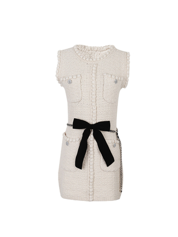 Pletena pamučna haljina s okruglim izrezom, bez rukava, visoki struk, kratka duljina