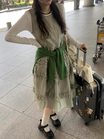 Haljina bez rukava, korejskog stila, A-linijske kroja, midi duljine, okrugli izrez, jednobojna poliester tkanina