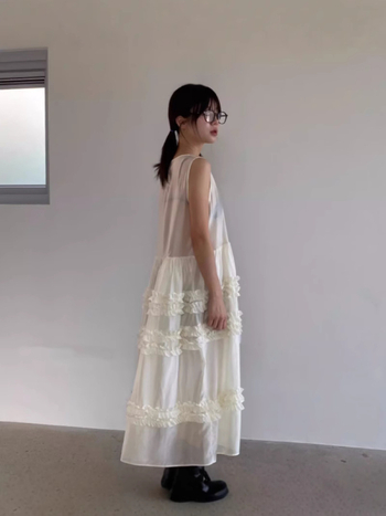 Haljina bez rukava, korejskog stila, A-linijske kroja, midi duljine, okrugli izrez, jednobojna poliester tkanina