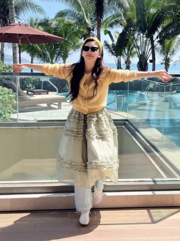 Haljina bez rukava, korejskog stila, A-linijske kroja, midi duljine, okrugli izrez, jednobojna poliester tkanina