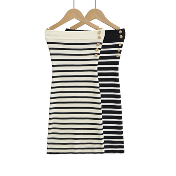 Jednodelna haljina s prugastim uzorkom, poliester-spandeks smjesa, elastičan struk, puff suknja, bez rukava, proljeće 2025