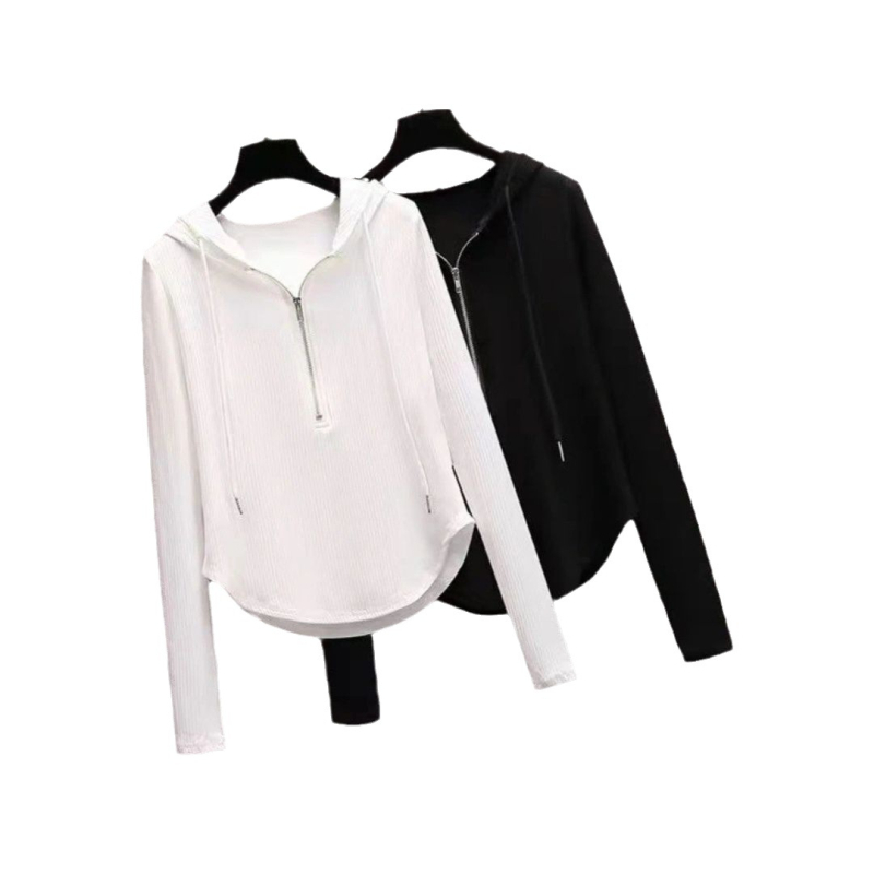 Ženski hoodies s kapuljačom – uski kroj, kratka duljina, dugi rukavi, poliester s elastanom