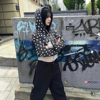 Ženska pamučna dukserica sa zipom, uski kroj, kratka duljina, dugi rukavi, bez ovratnika, casual japansko-korejski stil