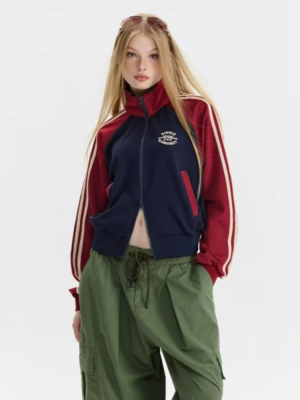 Ženski kratki cardigan s prugama i blokovima boja, slim kroj, gradski stil, zatvarač