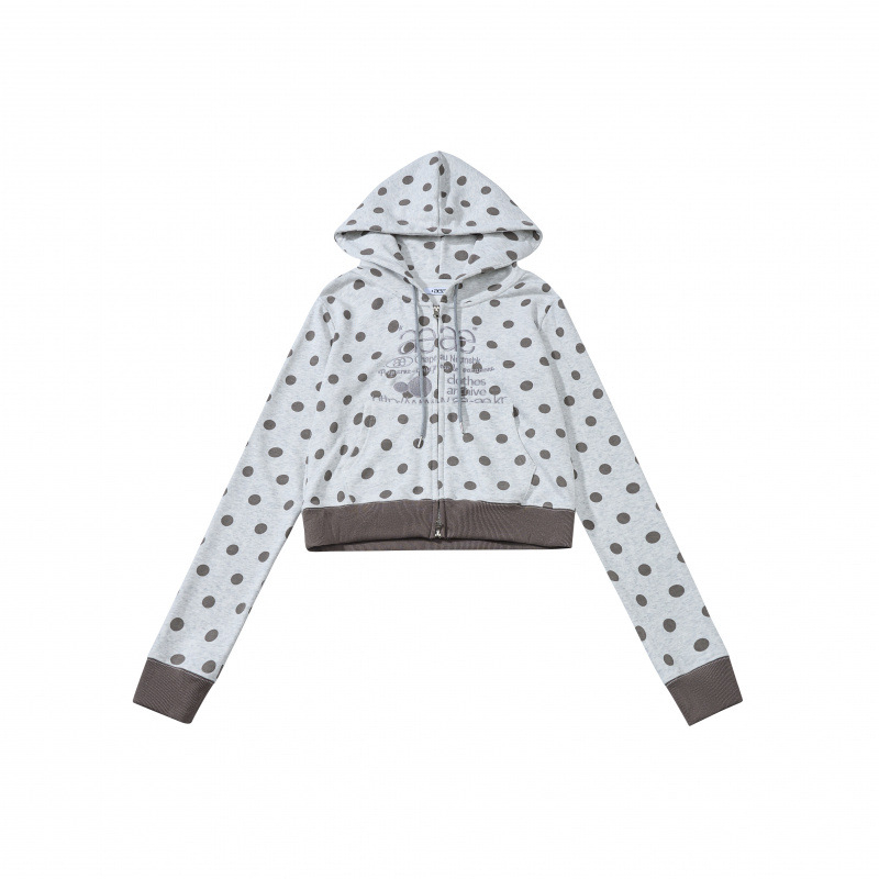 Aeae Dámska slim-fit mikina s kapucňou na zips s bodkami a písmenami vyšívané, 95% bavlna, jeseň/zima