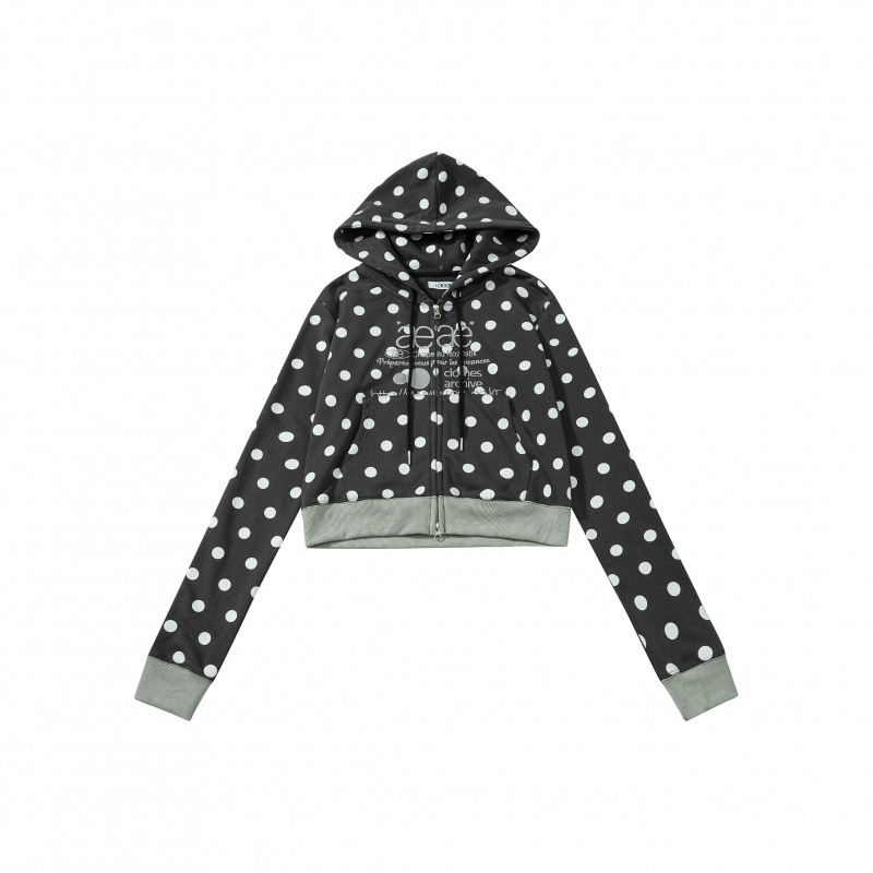 Aeae Dámska slim-fit mikina s kapucňou na zips s bodkami a písmenami vyšívané, 95% bavlna, jeseň/zima
