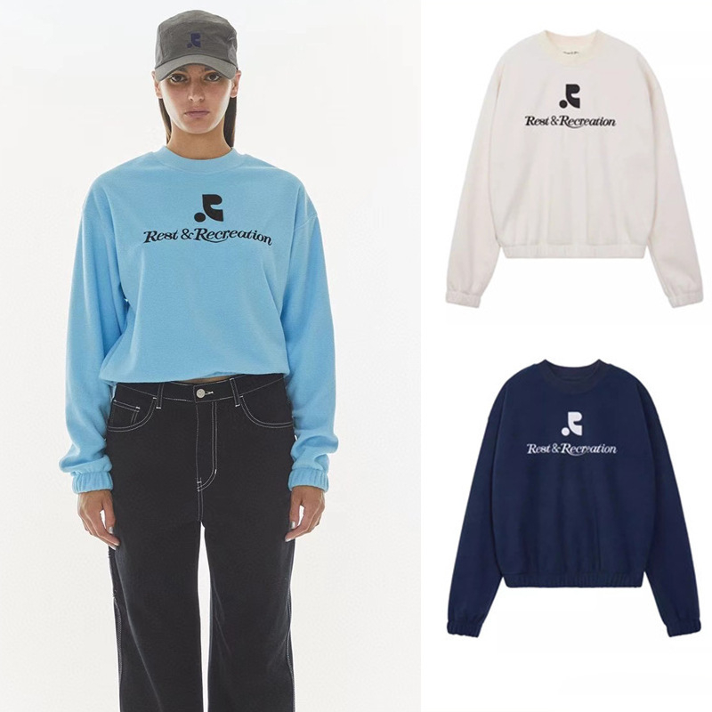Ženska fleece dukserica s okruglim izrezom, vezeni natpisi, slobodan kroj, korejski ležerni stil