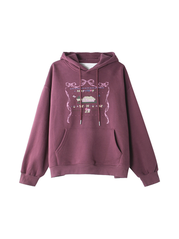 Hanorac cu glugă brodat cu personaje animate, stil coreean, fleece interior, top de iarnă pentru femei, bumbac-poliester, gros