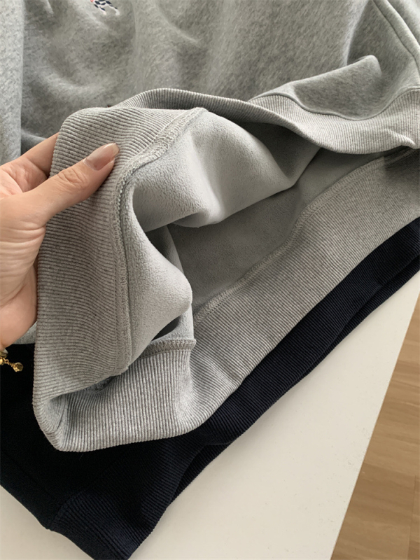 Ženski pulover s fleec podstavom i šarenom izvezom šteneta, vintage stil, jesen-zima, širok slobodan kroj, debela topla pulover.