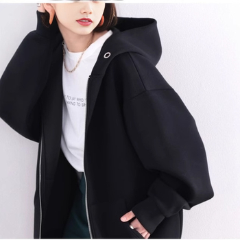 Kardigan sa zipom i kapuljom, pamukasto-sintetičko vlakno, japansko-korejski casual stil, dugi rukavi