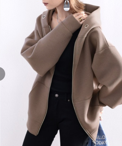 Kardigan sa zipom i kapuljom, pamukasto-sintetičko vlakno, japansko-korejski casual stil, dugi rukavi