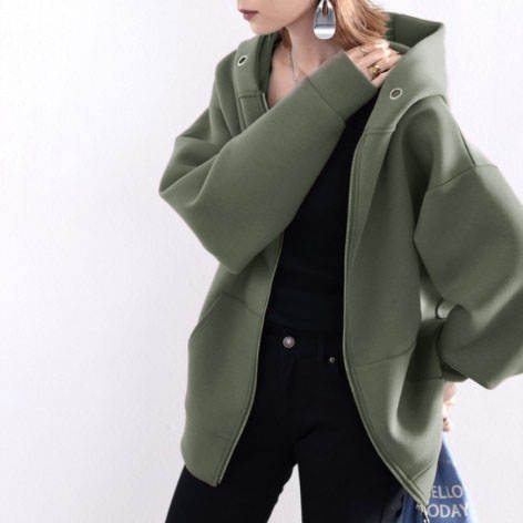Kardigan sa zipom i kapuljom, pamukasto-sintetičko vlakno, japansko-korejski casual stil, dugi rukavi