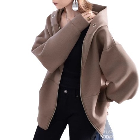 Kardigan sa zipom i kapuljom, pamukasto-sintetičko vlakno, japansko-korejski casual stil, dugi rukavi