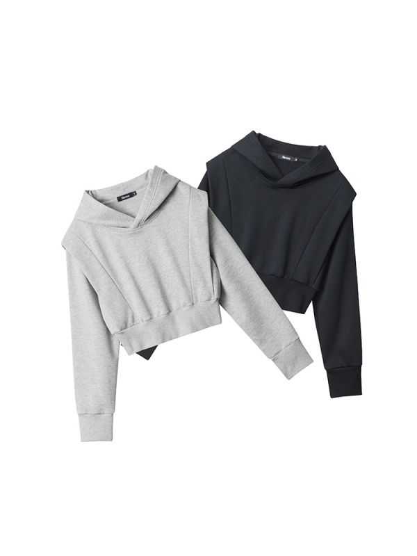 Hanorac crop cu glugă – mâneci lungi, pulover, amestec poliester-bumbac, Toamnă 2024