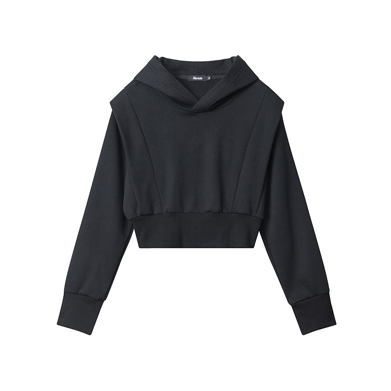 Hanorac crop cu glugă – mâneci lungi, pulover, amestec poliester-bumbac, Toamnă 2024