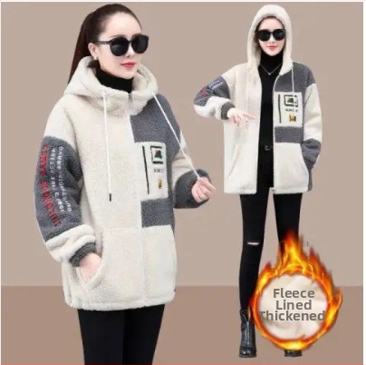 Dámska mikina s kapucňou z fleecu, stredná dĺžka, voľný strih, s uzáverom na zips, vyšívaný textový vzor, polyester 95%+