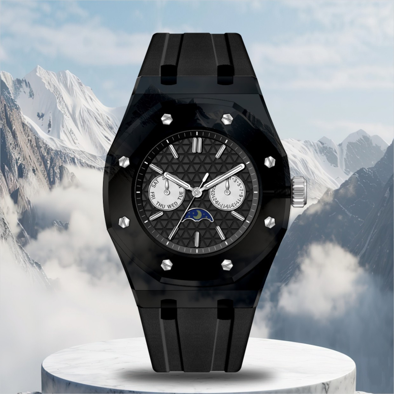 Pánske quartz hodinky, silikónový remienok, plastové puzdro, vodotesné do 30 m, svieti v tme